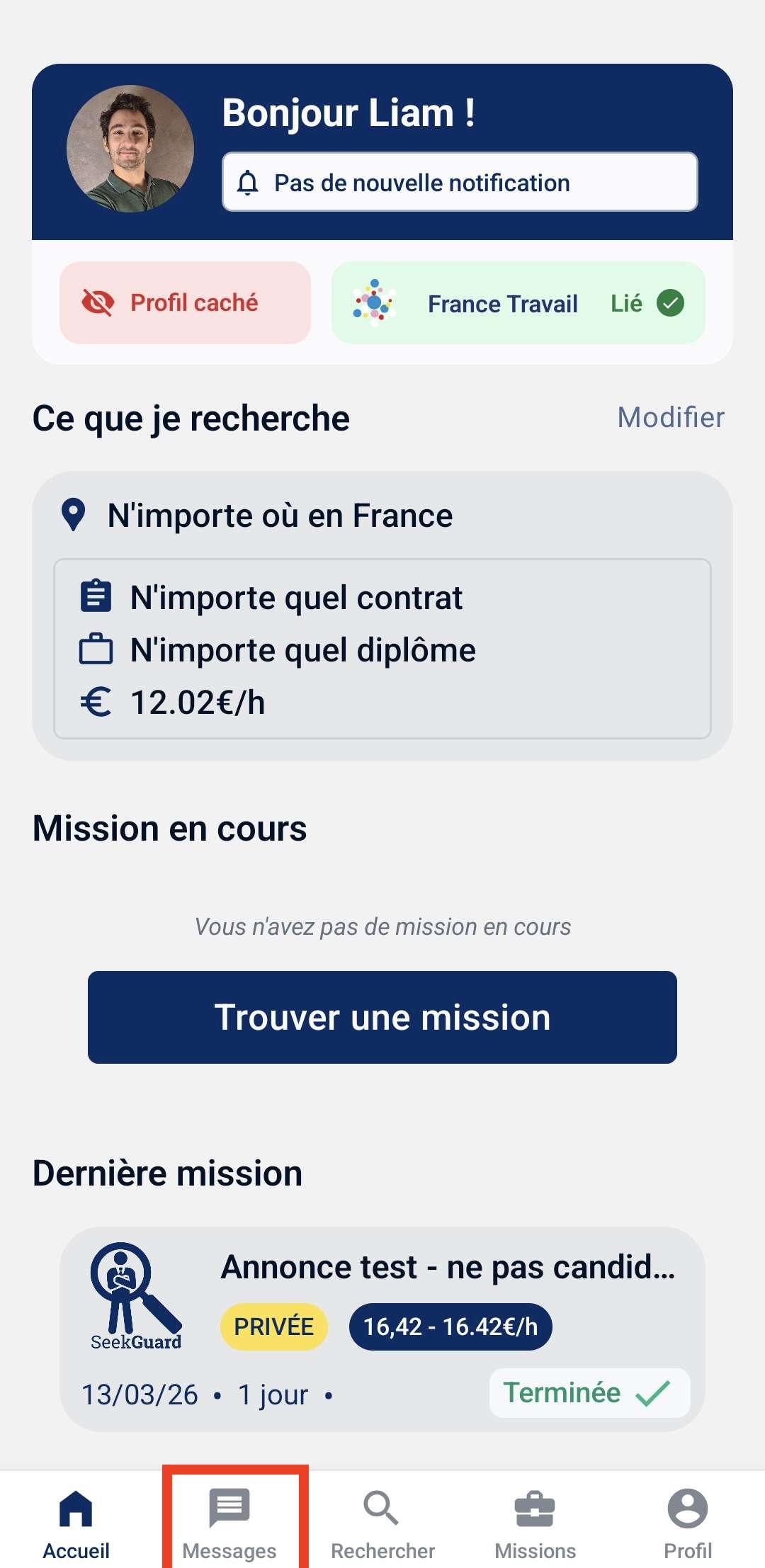 Écran d'accueil et encadrer Messages